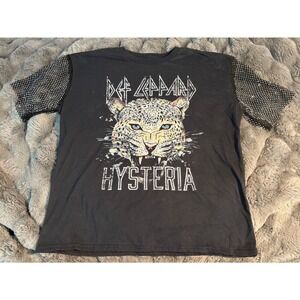 Def Leppard Hysteria Graphic Tee Rhinestone Sparkle Mesh Sleeve Black Women's M